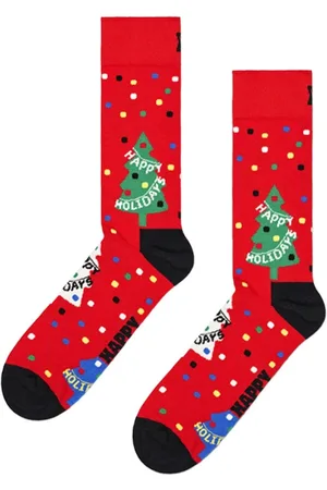 Happy Socks Undertøj, Dame, Flerfarvet, S, Bomuld, Juletræ Design Crew Sokker