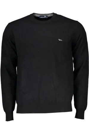 HARMONT&BLAINE Strik, Herre, Sort, XL, Bomuld, Elegant sweater med broderet rund hals