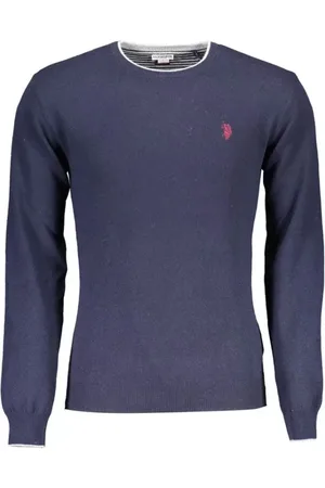U.S. Polo Assn. Strik, Herre, Blå, 2XL, Uld, Luksus Blå Uld-Blød Slim Sweater