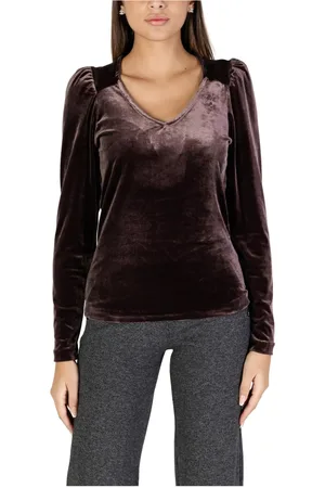 B YOUNG Top, Dame, Brun, M, Uld, Brun Velvet V-Neck Strikbluse