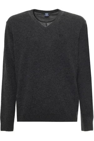 Sergio Tacchini Strik, Herre, Grå, M, Uld, V-hals uld sweater med ribkanter og logo