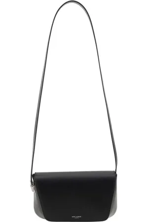 Saint Laurent Taske, Herre, Sort, ONE SIZE, Læder, Elegant Læder Crossbody Taske med Monogramdetaljer