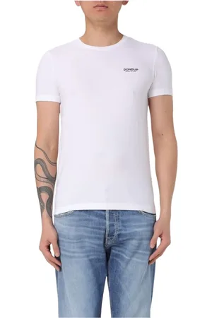 Dondup Top, Herre, Hvid, 2XL, Bomuld, Stretch Bomuld Jersey T-shirt med Brystlogo