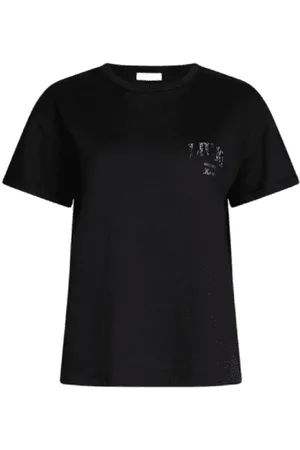 Liu Jo Top, Dame, Sort, S, Bomuld, Bomuld Jersey T-shirt med Rhinestone Logo