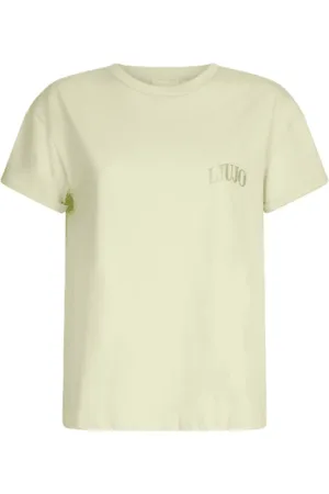 Liu Jo Top, Dame, Grøn, S, Bomuld, Logo T-shirt med rhinsten brystlogo