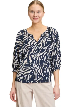 Betty & Co Bluser & Skjorter, Dame, Blå, L, Uld, Bluse med print