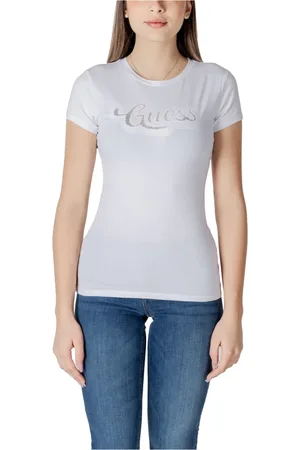Guess Top, Dame, Hvid, XL, Bomuld, Hvidt Trykt Rund Hals T-shirt