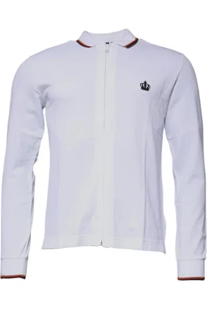 Dolce & Gabbana Top, Herre, Hvid, XS, Bomuld, Krone Detalje Lynlås Polo Skjorte
