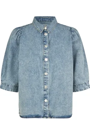 Lollys Laundry Bluser & Skjorter, Dame, Blå, 2XL, Denim, Feminin Denim Skjorte med Faded Effekt