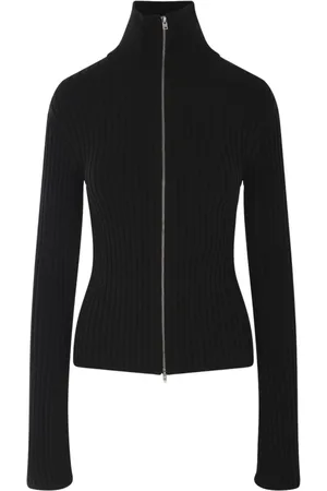 Acne Studios Strik, Dame, Sort, M, Bomuld, Sort Ribstrikket Lynlås Cardigan Sweater