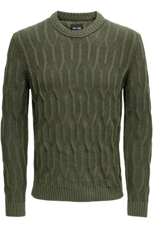 Only & Sons Strik, Herre, Grøn, XS, Bomuld, Grøn Cable Strik Trøje