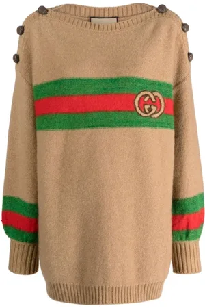 Gucci Strik, Dame, Brun, S, Uld, Interlocking G Patch Striktrøje