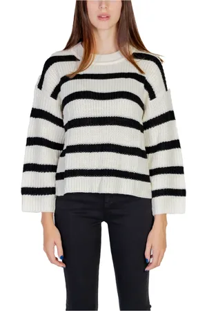 ONLY Strik, Dame, Hvid, M, Uld, Stribet Strik Rund Hals Sweater