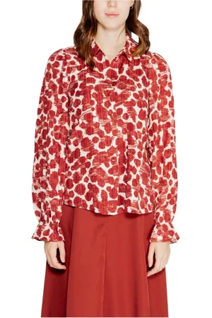 VERO MODA Bluser & Skjorter, Dame, Rød, XL, Polyester, Rød abstrakt print langærmet skjorte