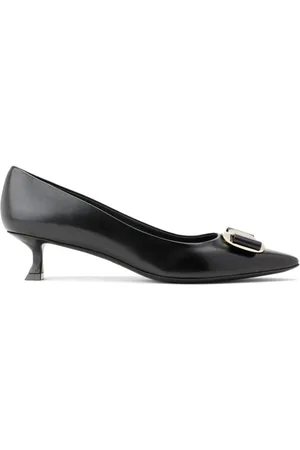 Salvatore Ferragamo Sko, Dame, Sort, 37 EU, Læder, Sort læder sløjfe detalje killingehæl