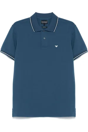 Emporio Armani Top, Herre, Blå, 3XL, Tyl, Blå T-shirts og Polos med Stribet Kant