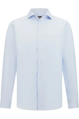 Boggi Milano Skjorte, Herre, Blå, 4XL, Bomuld, Regular Fit Stribet Bomuld og Hør Skjorte