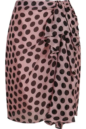 Nina Ricci Nederdel, Dame, Lyserød, XS, Polkaprikker Silkekjole Rynket Asymmetrisk