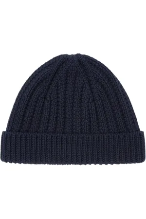 Loro Piana Tilbehør, Herre, Blå, M, Bomuld, Blå Ribstrikket Bomuld Beanie med 3D Tekstur