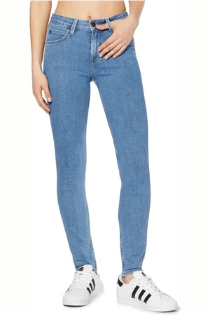 Lee Jeans, Dame, Blå, W31 L29, Bomuld, Mørk Vask Skinny Fit Jeans med Logo