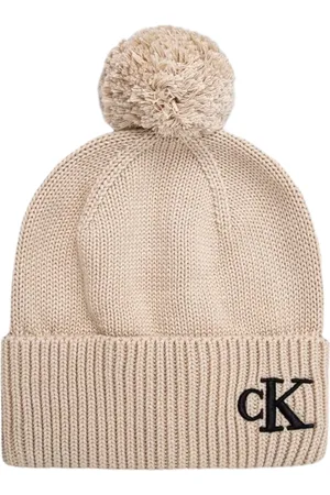 Calvin Klein Tilbehør, Dame, , ONE SIZE, Bomuld, Ribstrikket Pom Beanie