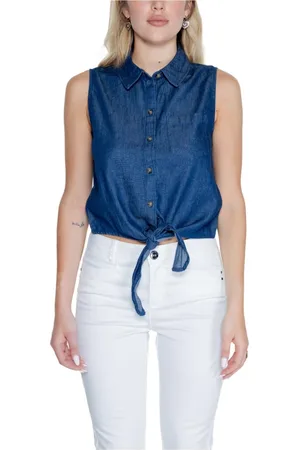 JACQUELINE DE YONG Bluser & Skjorter, Dame, Blå, M, Denim, Blå Ærmeløs Denim Skjorte Top