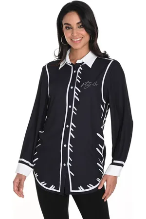 Frank Lyman Bluser & Skjorter, Dame, Sort, XL, Polyester, Elegant sort/hvid bluse med print