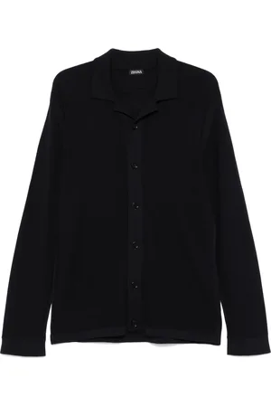 Ermenegildo Zegna Strik, Herre, Blå, S, Uld, Blå Uld Sweater Skjortekrave Stilfuld
