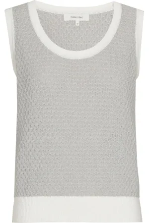 Marie Méro Top, Dame, Grå, 4XL, Uld, Grå Striktop med Hvid Kant