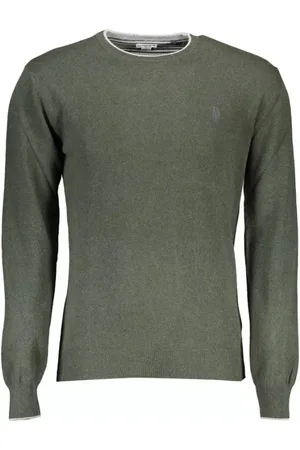 U.S. Polo Assn. Strik, Herre, Grøn, XL, Uld, Luksus Grøn Slim Sweater med Logo