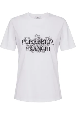 Elisabetta Franchi Top, Dame, Hvid, L, Bomuld, Botanisk Print Jersey T-shirt