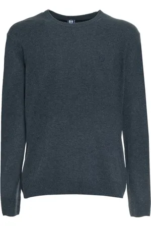 Sergio Tacchini Strik, Herre, Blå, M, Uld, Uld Rund Hals Sweater med Synligt Logo
