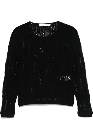 IRO Strik, Dame, Sort, M, Tyl, Sort Ribstrikket Sweater Rund Hals Lange Ærmer