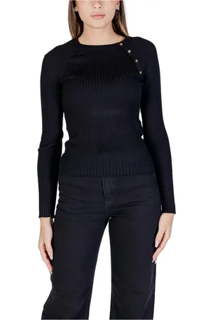 ONLY Strik, Dame, Sort, L, Uld, Ribstrikket langærmet sweater