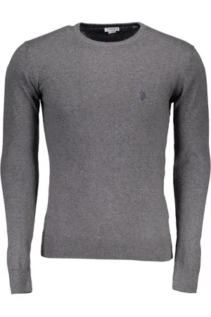 U.S. Polo Assn. Strik, Herre, Grå, 3XL, Bomuld, Grå Bomuldssweater, Langærmet, Rund Hals
