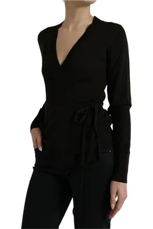 Dolce & Gabbana Strik, Dame, Sort, 2XS, Uld, Sort V-hals Krydset Cardigan Sweater
