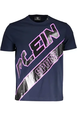 Philipp Plein Top, Herre, Blå, M, Bomuld, Bl T-shirt til mnd i bomuld Dynamisk print