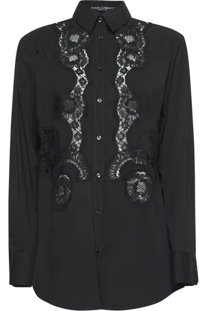Dolce & Gabbana Bluser & Skjorter, Dame, Sort, 2XS, Bomuld, Sort Blonder Intarsia Skjorte