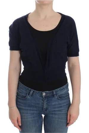 ERMANNO SCERVINO Strik, Dame, Blå, L, Cashmere, Blå Cashmere V-hals Cardigan Sweater