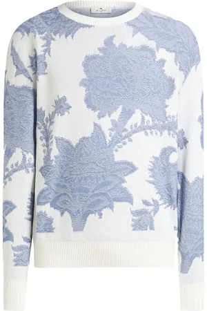 Etro Strik, Herre, Hvid, XL, Bomuld, Hvid Blomstret Sweater Herretøj