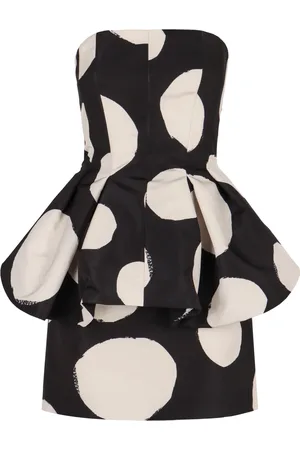 Nina Ricci Kjole, Dame, Sort, XS, Polyester, Polkaprikket rynket taftkjole