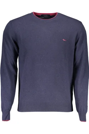 HARMONT&BLAINE Strik, Herre, Blå, 2XL, Uld, Blå Uldtrøje med Kontrastdetaljer