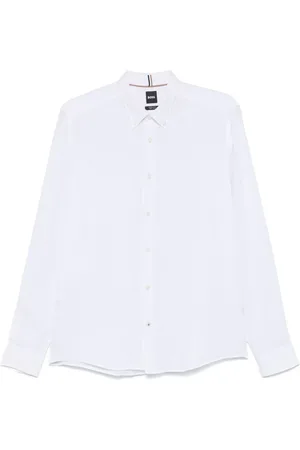 HUGO BOSS Skjorte, Herre, Hvid, S, Linned, Linnedskjorte med knapper, almindelig pasform