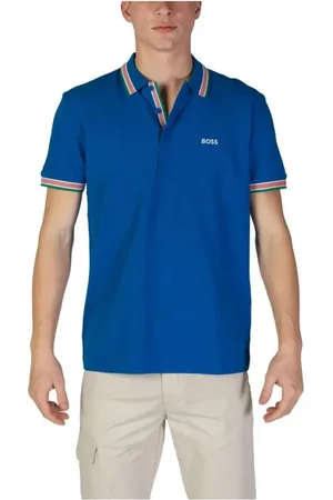 HUGO BOSS Top, Herre, Blå, M, Bomuld, Blå Bomuld Kortærmet Polo Skjorte
