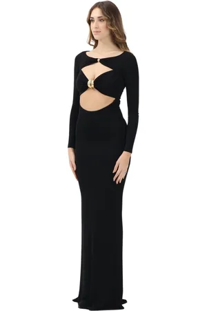 Elisabetta Franchi Kjole, Dame, Sort, L, Sort lang kjole med cut-out detaljer