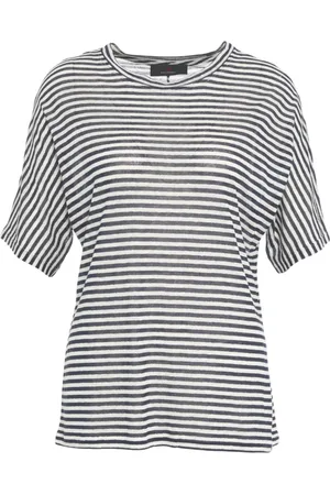Peuterey Top, Dame, Blå, S, Uld, Blå Stribet T-shirt med Crew Neck