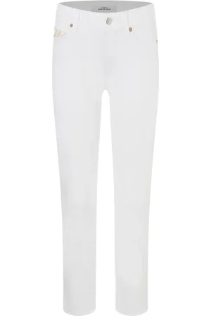 Cambio Jeans, Dame, Hvid, XS, Bomuld, Kort Broderet Jeans