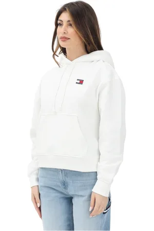 Tommy Hilfiger Sweathshirts & Hoodies, Dame, Hvid, M, Bomuld, Hvid Hættetrøje Sweatshirt Retro Stil