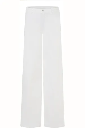 Cambio Jeans, Dame, Hvid, M L33, Bomuld, Flæse Side Lige Ben Jeans