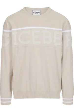 Iceberg Strik, Herre, , 2XL, Bomuld, Isfarvet crewneck sweater i Mak� bomuld med tofarvet jacquard-arbejde